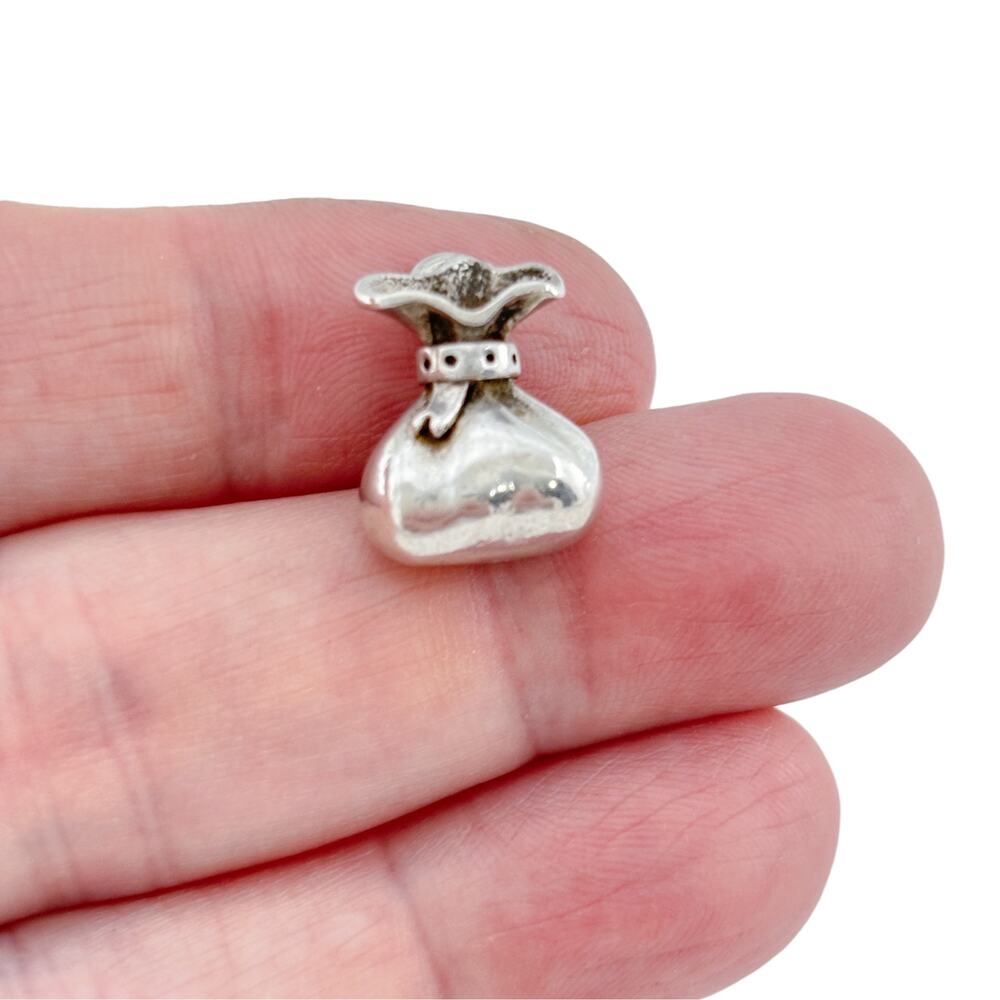 Vintage Sterling Silver 925 3D Money Bag Drawstring Pouch Charm